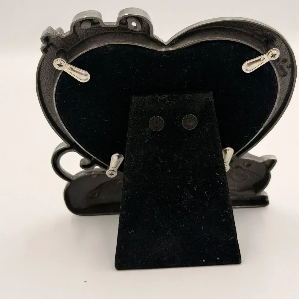 LASODY Cat Picture Frame Heart 4x3.5 Silver Tone Paw Prints Kitty Pet Decor